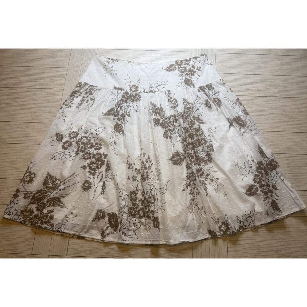 AGB Brown & White Floral Cottage‎ Boho Midi A Line Lined  Skirt W/ Zip Close. 12